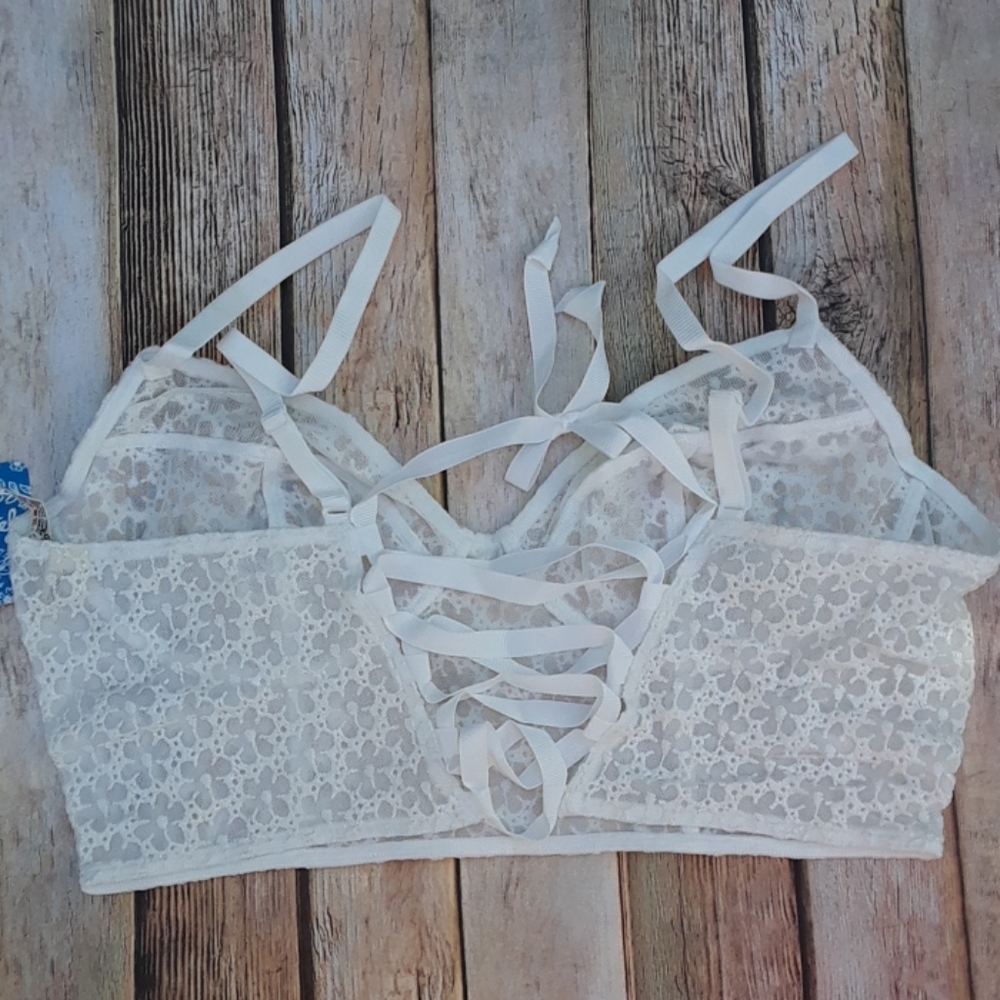 Free People Lele Embroidered Lace Lace-Up Longline Bra White XS - Picture 10 of 13